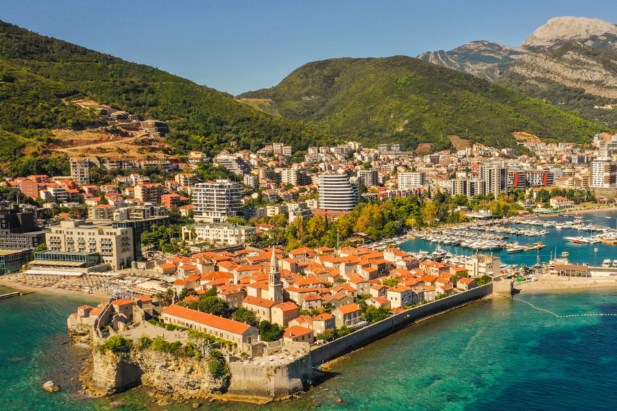 Aerial view of Budva town in Montenegro