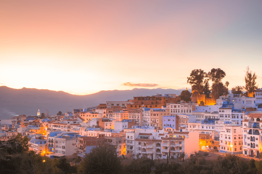 Evening view of Chefchaouen, Morocco