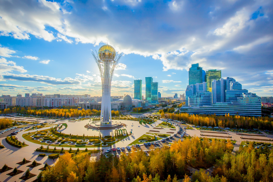 Aerial view of Golden autumn in the capital city of Kazakhstan